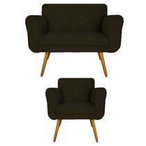 Kit Namoradeira e 1 Poltrona Estofada Para Sala de Tv Isabella Suede Marrom - LM DECOR