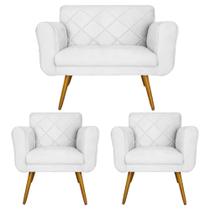 Kit Namoradeira e 2 Poltrona Decorativa Sala Comercial Isabella Corano Branco - LM DECOR Kit Namoradeira e 2 Poltrona Decorativa Sala Comercial Isabella Corano Branco - LM DECOR