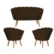 Kit Namoradeira e 2 Poltronas Pétala Decorativa Veludo Marrom - Montanaris Decor