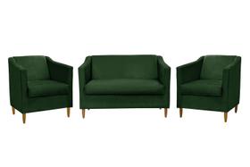 Kit Namoradeira e 2 Poltronas Titânio Suede Verde