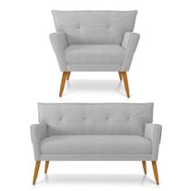 Kit Namoradeira E Poltrona Anitta Linho Cinza D'rossi