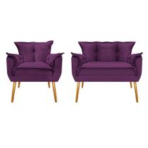 Kit Namoradeira e Poltrona Apolo Pés Palito Mel Suede Roxo - DAMAFFÊ MÓVEIS