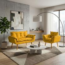 Kit Namoradeira e Poltrona Decorativa Para Sala Recepção Manicure Consultório Alice Tecido Suede