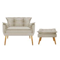 Kit Namoradeira e Puff Apolo Pés Palito Mel Suede Bege - DAMAFFÊ MÓVEIS