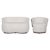 Kit Namoradeira Mais Poltrona Orgânico Beatriz Tecido Bouclé Mesclado Com Tecido Estilo Calacata Marrom - Estopar