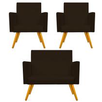 Kit Namoradeira Nina e 2 Poltronas Decorativas Nina Pés Palito Sala de Estar material sintético Marrom Kit Namoradeira Nina e 2 Poltronas Decorativas Nina Pés Palito Sala de Estar material sintético Marrom