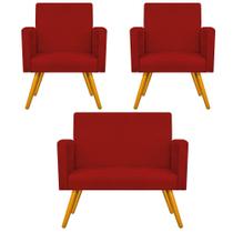Kit Namoradeira Nina e 2 Poltronas Decorativas Nina Pés Palito Sala de Estar material sintético Vermelho DAMAFFÊ MÓVEIS Kit Namoradeira Nina e 2 Poltronas Decorativas Nina Pés Palito Sala de Estar material sintético Vermelho DAMAFFÊ MÓVEIS