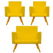 Kit Namoradeira Nina e 2 Poltronas Decorativas Nina Pés Palito Sala de Estar Suede Amarelo