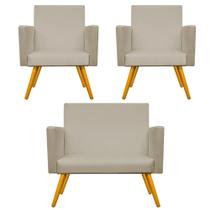 Kit Namoradeira Nina e 2 Poltronas Decorativas Nina Pés Palito Suede Bege Kit Namoradeira Nina e 2 Poltronas Decorativas Nina Pés Palito Suede Bege