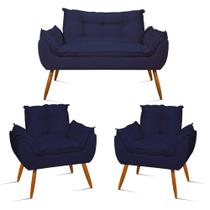 KIT Namoradeira Opala + 2 Poltronas para Sala Balaqui Decor