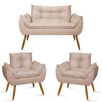 KIT Namoradeira Opala + 2 Poltronas para Sala Balaqui Decor