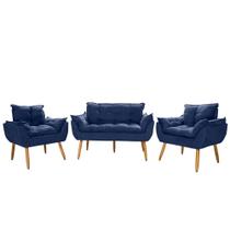 Kit Namoradeira Opala + 2 Poltronas Suede Azul Marinho Porto