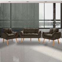 Kit Namoradeira Opala + 2 Poltronas Suede Marrom Porto