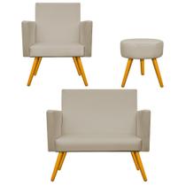 Kit Namoradeira, Poltrona Arenzza e Puff Sofia Palito Mel Sala de Espera Corano Bege - DAMAFFÊ MÓVEIS