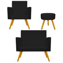 Kit Namoradeira, Poltrona Arenzza e Puff Sofia Palito Mel Sala de Espera Corano Preto - DAMAFFÊ MÓVEIS