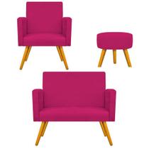 Kit Namoradeira, Poltrona Arenzza e Puff Sofia Palito Mel Sala de Espera Suede Pink - DAMAFFÊ MÓVEIS