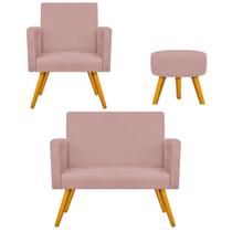 Kit Namoradeira, Poltrona Arenzza e Puff Sofia Palito Mel Sala de Espera Suede Rosê - DAMAFFÊ MÓVEIS