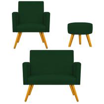 Kit Namoradeira, Poltrona Arenzza e Puff Sofia Palito Mel Suede Verde - DAMAFFÊ MÓVEIS