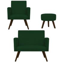 Kit Namoradeira, Poltrona Arenzza e Puff Sofia Palito Tabaco Sala de Espera Suede Verde - DAMAFFÊ MÓVEIS