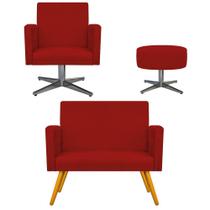Kit Namoradeira, Poltrona Beatriz e Puff Sofia Base Giratória de Metal Suede Vermelho - DAMAFFÊ MÓVEIS