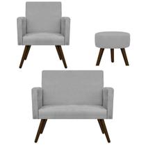 Kit Namoradeira, Poltrona Beatriz e Puff Sofia Palito Tabaco Suede Cinza - DAMAFFÊ MÓVEIS