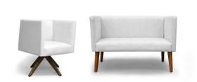 Kit Namoradeira + Poltrona Decorativa Barcelona Base Giratória Suede Branco - Casa & Estofados