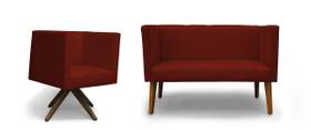 Kit Namoradeira + Poltrona Decorativa Barcelona Base Giratória Suede Vinho - Casa & Estofados