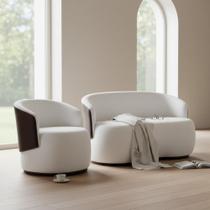 Kit Namoradeira + Poltrona Decorativa Beatriz Orgânica Composê Couro Marrom Couro Branco Mz Decor Kit Namoradeira + Poltrona Decorativa Beatriz Orgânica Composê Couro Marrom Couro Branco Mz Decor
