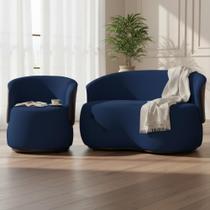 Kit Namoradeira + Poltrona Decorativa Beatriz Orgânica Composê Couro Marrom Suede Azul Marinho Mz Decor