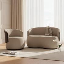 Kit Namoradeira + Poltrona Decorativa Beatriz Orgânica Composê Couro Marrom Suede Capuccino Ms Decor Kit Namoradeira + Poltrona Decorativa Beatriz Orgânica Composê Couro Marrom Suede Capuccino Ms Decor