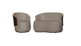 Kit Namoradeira + Poltrona Decorativa Beatriz Orgânica Composê Couro Marrom Suede Capuccino Ms Decor