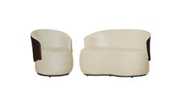 Kit Namoradeira + Poltrona Decorativa Beatriz Orgânica Composê Couro Marrom Suede Marfim Ms Decor