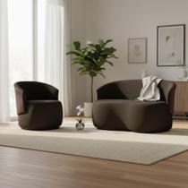 Kit Namoradeira + Poltrona Decorativa Beatriz Orgânica Composê Couro Marrom Suede Marrom Mz Decor