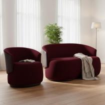 Kit Namoradeira + Poltrona Decorativa Beatriz Orgânica Composê Couro Marrom Suede Marsala Mz Decor