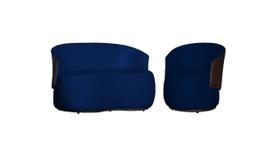 Kit Namoradeira + Poltrona Decorativa Beatriz Orgânica Composê Couro Marrom Veludo Azul Marinho Mz Decor