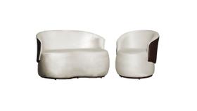 Kit Namoradeira + Poltrona Decorativa Beatriz Orgânica Composê Couro Marrom Veludo Bege Mz Decor