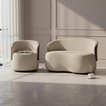 Kit Namoradeira + Poltrona Decorativa Beatriz Orgânica Composê Couro Marrom Veludo Bege Mz Decor
