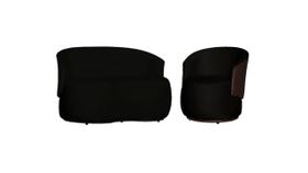 Kit Namoradeira + Poltrona Decorativa Beatriz Orgânica Composê Couro Marrom Veludo Preto Mz Decor