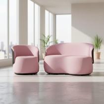 Kit Namoradeira + Poltrona Decorativa Beatriz Orgânica Composê Couro Marrom Veludo Rosa Mz Decor Kit Namoradeira + Poltrona Decorativa Beatriz Orgânica Composê Couro Marrom Veludo Rosa Mz Decor