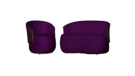 Kit Namoradeira + Poltrona Decorativa Beatriz Orgânica Composê Couro Marrom Veludo Roxo Ms Decor