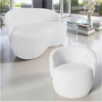 Kit Namoradeira + Poltrona Decorativa Beatriz Orgânica Couro Branco Kit Namoradeira + Poltrona Decorativa Beatriz Orgânica Couro Branco