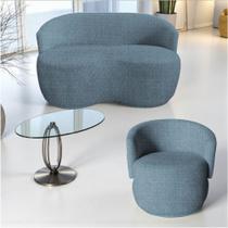 Kit Namoradeira + Poltrona Decorativa Beatriz Orgânica Linho Azul