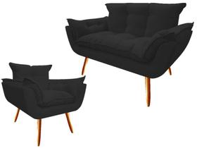 Kit Namoradeira + Poltrona Decorativa Opala Suede Preto Pés Madeira Ms Decor Kit Namoradeira + Poltrona Decorativa Opala Suede Preto Pés Madeira Ms Decor