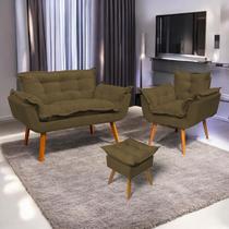 Kit Namoradeira Poltrona e Puff Decorativo Para Sala Manicure Consultório Alice Suede