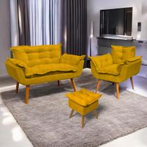 Kit Namoradeira Poltrona e Puff Decorativo Para Sala Manicure Consultório Alice Suede