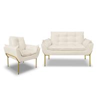 Kit Namoradeira + Poltrona Luxo 12 Cores- Base Ferro Dourado