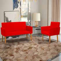 Kit Namoradeira + Poltrona Para Sala Decorativa Nina Suede Cores Pé Castanho Kit Namoradeira + Poltrona Para Sala Decorativa Nina Suede Cores Pé Castanho