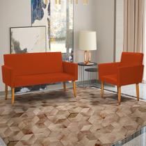 Kit Namoradeira + Poltrona Para Sala Decorativa Nina Suede Cores Pé Castanho Kit Namoradeira + Poltrona Para Sala Decorativa Nina Suede Cores Pé Castanho