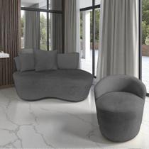 Kit Namoradeira + Poltrona Yara Orgânica Suede Cinza Kit Namoradeira + Poltrona Yara Orgânica Suede Cinza