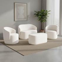 Kit Namoradeira Poltronas e Puff Malu Max Bouclê Off White D'Rossi Kit Namoradeira Poltronas e Puff Malu Max Bouclê Off White D'Rossi